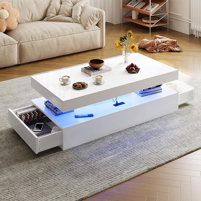 3-Piece Modern Living Room Table Set, Includes LED Coffee Table and End Tables - Image 4