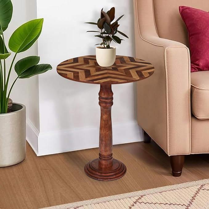 Handcrafted Round Coffee Table for Living Room – 18x21.5 Inch Wooden End Table - Image 8