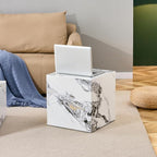 16'' Cube Coffee Table with Marble Stone Pattern, Square No Assembly End Table - Image 4