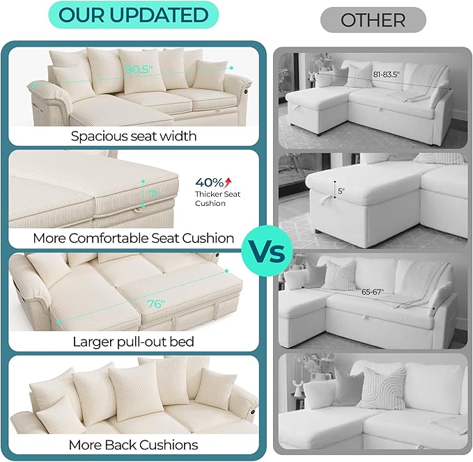 LINSY HOME 90.5'' Sectional Sleeper Sofa - Image 4