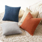 MIULEE Soft Corduroy Decorative Throw Pillow Covers Blue-Yellow 18x18 | Set of 4 - Image 4