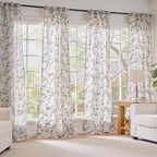 Extra Long Blue Vintage Floral Linen Curtains Farmhouse 2 Panels | Elisa Series - Image 7