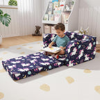 MeMoreCool Kids Folding Couch – Purple Unicorn Toddler Chair, Fold-Out 2-in-1 - Image 2