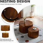 Round Nesting Coffee Table Set of 2, Mid Century Modern Wood Fluted Coffee Table - Image 6