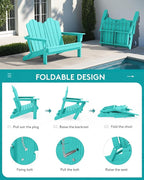 SERWALL Folding Adirondack Bench, HDPE All-Weather Adirondack Loveseat Set of 2 - Image 2