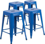 Flash Furniture Lily 4 Pack Commercial Grade 24" High Backless Blue Metal by FlashFurniture