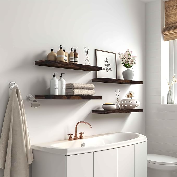 YYWUOJJ Wood Floating Shelves for Wall Decor, Rustic Wall Shelves for Bedroom - Image 5