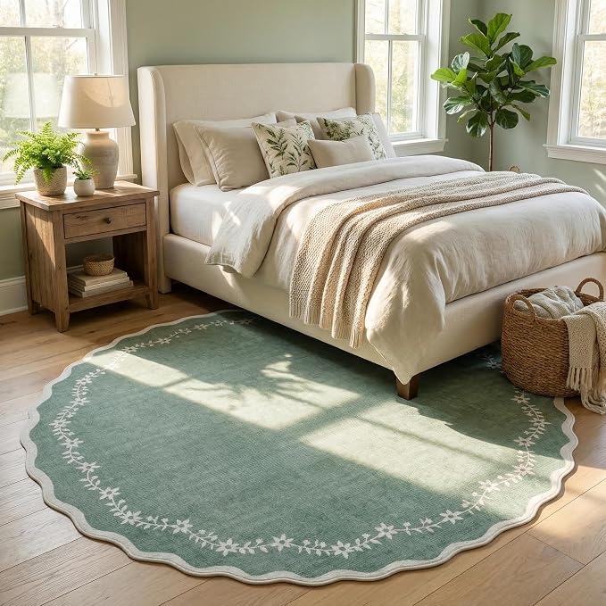 GarveeHome Large Round Rug 8ft Scalloped Washable Circle Living Room Rug | Soft - Image 8