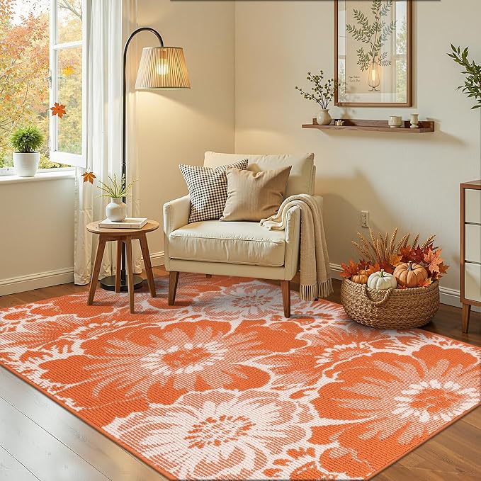 Findosom Fall Washable Area Rug 3x5, Non Slip High-Low Textured Floral Rugs - Image 7