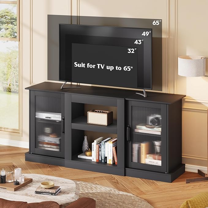 WLIVE Farmhouse TV Stand for 65 inch TV, Open Shelves TV Console for Living - Image 4