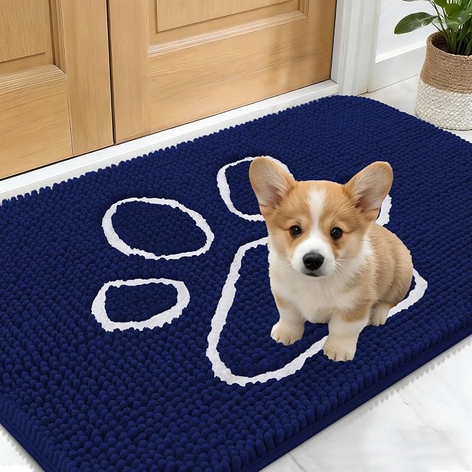 OLANLY Dog Door Mat for Muddy Paws 24x16, Paw Print Design Chenille Mud Mat | by OLANLY