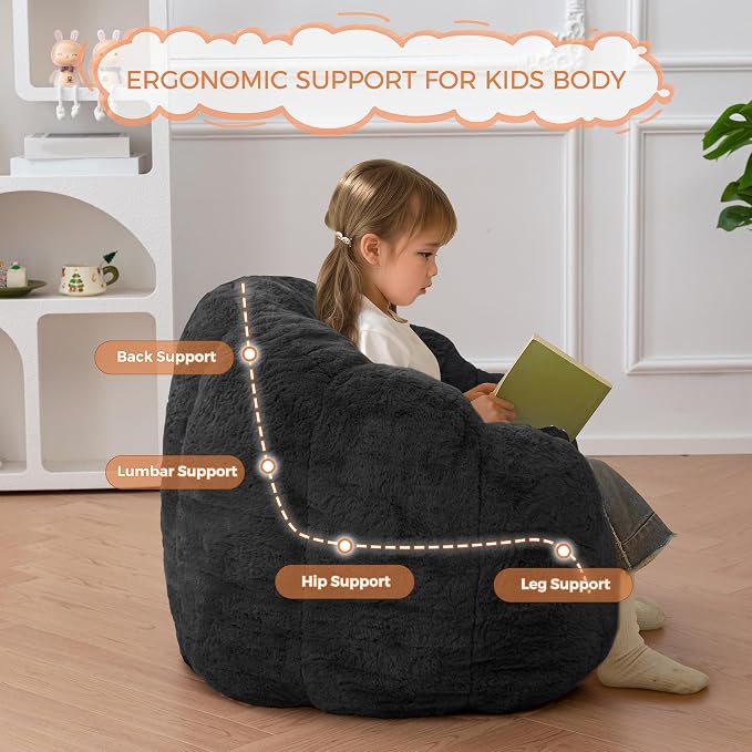 MAXYOYO Kids Bean Bag Chair, Floral Shaped Bean Bag Sofa, Plush Faux Fur - Image 4