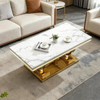Henf 47" Marble Coffee Table Modern White Faux Marble Center Table - Image 4
