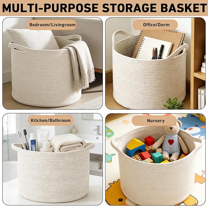 115L Extra Large Woven Cotton Rope Blanket Basket - Image 5