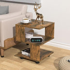 BROWN-BROWN Nightstand, Japanese Tatami Style Small End Table, 2 Tiers Sofa - Image 3
