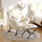 Lazy Chair with Ottoman, Large Lvory Accent Chair with Ottoman and FA Throw - Image 2
