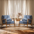 VINGLI Solid Wood Wide Armrests Accent Chair Set of 2, Upholstered Mid Century by VINGLI
