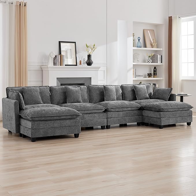 147'' Sectional Cloud Deep Seat Couch, Oversized Chenille U Shaped Sectional by WUTUTUEE
