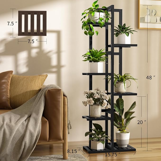 ROMGUAR CRAFT 6 Tier Bamboo Plant Stand Indoor, Wood Tall Flower Holder Corner - Image 3