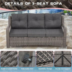 6 Pieces Wicker Patio Furniture Set Conversations Sets, 2 Outdoor 360° Swivel - Image 5