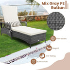 COSTWAY PE Rattan Chaise Lounge Chair, 6 Gear Adjustable Recliner - Image 5