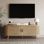 63 inch TV Stand with Power Outlet, Fluted Entertainment Center by Unknown
