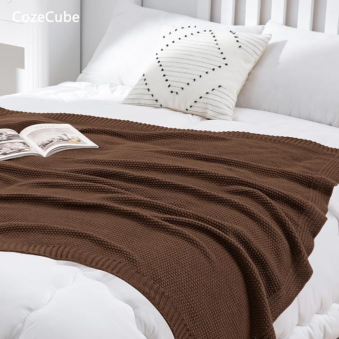 CozeCube Dark Brown Seed Stitch Throw Blanket 50"x60", Farmhouse Decor | Blanket - Image 5