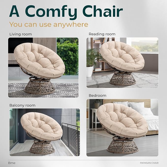 Bme 40" Ergonomic Wicker Papasan Chair - Image 6