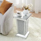 Silver Mirrored End Table with Crystal, Modern Side Accent Table, Square Small - Image 3