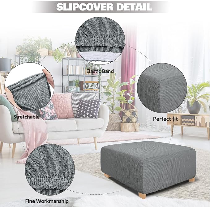 NeColorLife Rectangle Ottoman Cover Jacquard Fabric Ottoman Slipcover Thick - Image 2