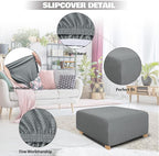 NeColorLife Square Ottoman Cover Jacquard Fabric Ottoman Slipcover Thick - Image 2