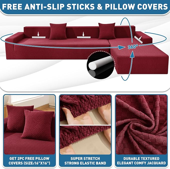 ZNSAYOTX Sectional Couch Covers, Stretch Jacquard Slipcovers - Image 2