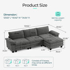 LINSY HOME 123" Modular L-Shaped Sectional Sofa, 3-Seat Corduroy Modern Cloud - Image 2