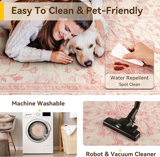 RELEANY Washable Area Rug, Round 10ft, Water Repellent, Pet Friendly, Vintage - Image 4