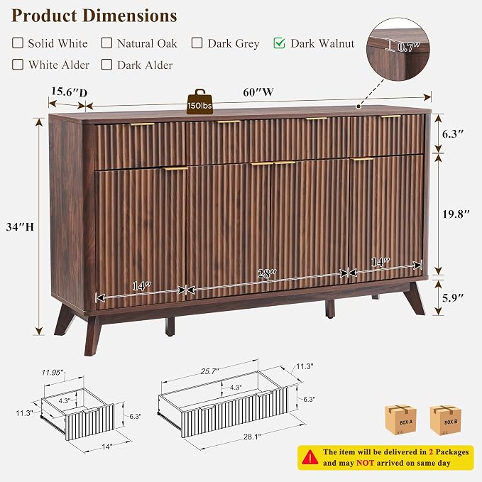 T4TREAM Fluted Buffet Sideboard Cabinet - Image 2