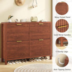 YOMILUVE Shoe Cabinet Storage for Entryway, Fluted Walnut Shoe Cabinet - Image 6