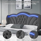 Keyluv Queen Bed Frame with LED Lights and 2 Storage Drawers, Velvet - Image 8