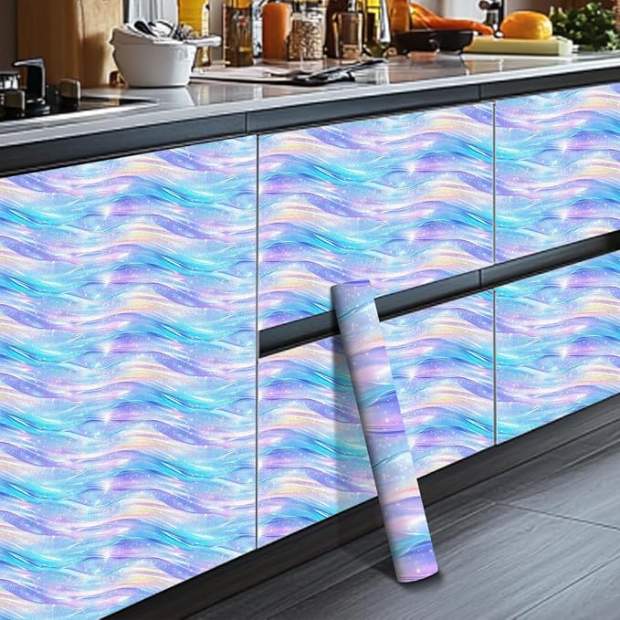 HOMETITUTE Pastel Blue Purple Dream Wave Wallpaper Peel and Stick Contact Paper - Image 4