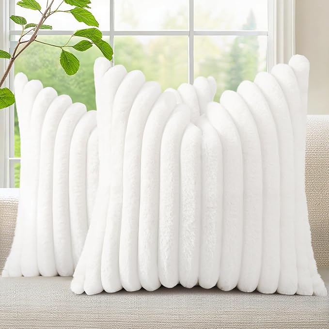 decorUhome Fall Faux Fur Throw Pillow Covers 26x26 Set of 2 White | Decorative by decorUhome