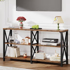 LVB Wood Console Table, Rustic 3 Tier Sofa Table Behind Couch, Industrial Metal - Image 7