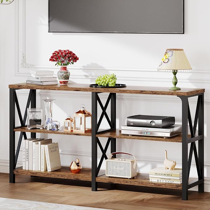 LVB Wood Console Table, Rustic 3 Tier Sofa Table Behind Couch, Industrial Metal - Image 7