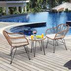 Tangkula 3 Pieces Patio Conversation Bistro Set, Outdoor Wicker Furniture - Image 3