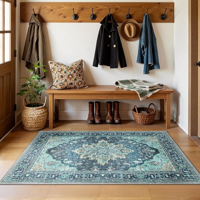 RELEANY Washable Area Rug, Teal | Non-Slip, Water Repellent, Pet Friendly - Image 3