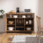 SICOTAS Rattan Coffee Bar Cabinet, Boho Liquor Wine Cabinet Set of 2 Credenza - Image 4