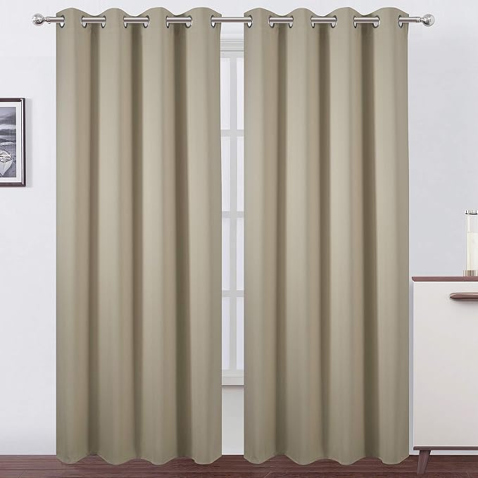 Beige Thermal Blackout Curtains/52 x 95 Inch/Set of 2 Panels Room Darkening by Lemomo
