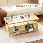 Bamworld Coffee Table with Storage Mid-Century Modern Coffee Table Boho - Image 3