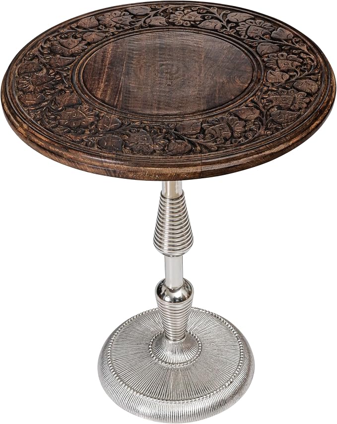 Side Tables-Hand Carved Vintage Boho Folding End Tables - Image 8
