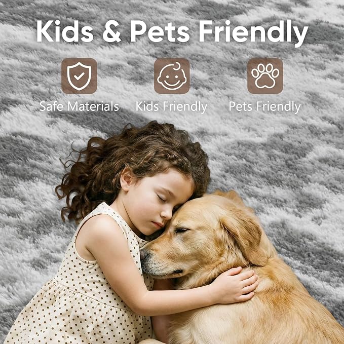 5x7 Grey Fluffy Soft Area Rug Non-Slip - Image 7