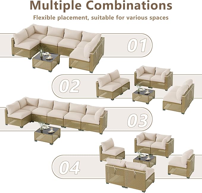 LOUVIXA 7 Piece Outdoor Patio Furniture Set, Outdoor Sectional Sofa, Wicker - Image 3