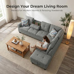 97.5" L Shaped Couch Set Linen, Modular Sectional Couches - Image 4
